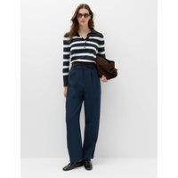 M&S Double Pleat Cuff Detail Trousers Navy