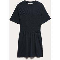 M&S Cotton Rich Shirred Mini T-Shirt Dress Midnight Navy