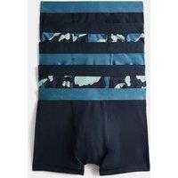 M&S 5 Pack Cotton Rich Camo Trunks (5-16 Yrs) Blue Mix