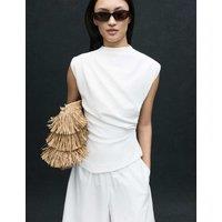 M&S Cotton Rich Ribbed Drape Top Soft White