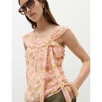 M&S Floral Asymmetric Knot Detail Fitted Top Pink Mix