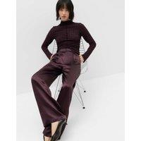 M&S Satin Pleated Straight Leg Trousers Dark Aubergine