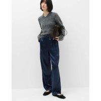 M&S Satin Pleated Straight Leg Trousers Midnight Navy
