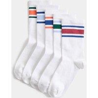 M&S 5 Pack Bold Striped Ankle Socks (6 Small - 7 Large) White Mix