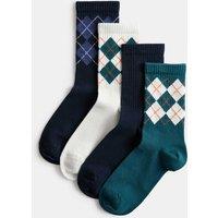 M&S 4 Pack Cotton Rich Argyle Socks (6 Small-7 Large) Multi