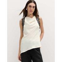 M&S Asymmetric Lace Detail Top Ivory Mix
