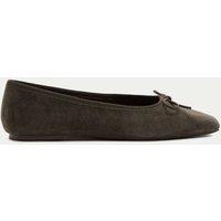 M&S Suede Bow Square Toe Ballet Pumps Dark Grey