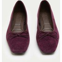 M&S Suede Bow Square Toe Ballet Pumps Plum