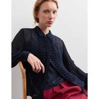 JAEGER Sheer Collared Frill Detail Blouse Navy