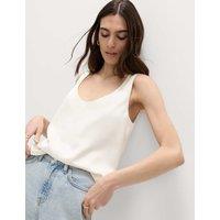M&S Satin Scoop Neck Cami Top Ivory