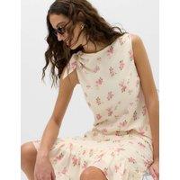 M&S Floral Asymmetrical Knot Top Ivory Mix