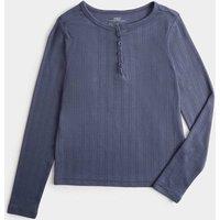 M&S Long Sleeve Button Up Pyjama Top (6-16 Yrs) Navy