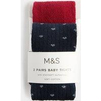 M&S Cotton Rich Pelerine Heart Tights (0-3 Yrs) Burgundy Mix