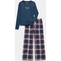M&S Cotton Rich Checked Pyjamas (6-16 Yrs) Navy Mix