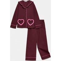 M&S Pure Cotton Brunch Club Pyjamas (6-16 Yrs) Burgundy