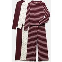 M&S Kids' 3 Pack Patterned Ribbed Pyjama Sets (6-16 Yrs) Burgundy Mix