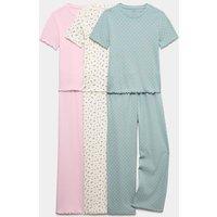M&S 3 Pack Cotton Rich Ribbed Pyjamas (6-16 Yrs) Ecru Mix