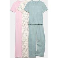 M&S 3 Pack Cotton Rich Ribbed Pyjamas (6-16 Yrs) Ecru Mix