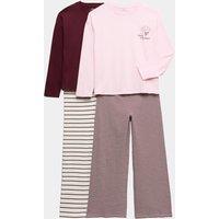 M&S 2 Pack Graphic Striped Pyjama Sets (6-16 Yrs) Burgundy Mix