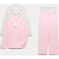 M&S 2 Pack Cotton Blend Pyjama Sets (6-16 Yrs) Pink Mix