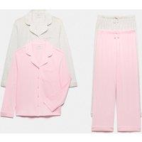 M&S 2 Pack Cotton Blend Pyjama Sets (6-16 Yrs) Pink Mix