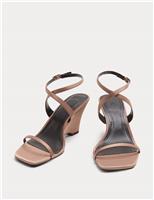 M&S Satin Strappy Wedge Heel Sandals Mink