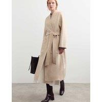 JAEGER Wool With Cashmere Collarless Longline Coat Taupe