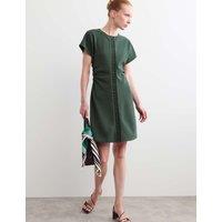 JAEGER Crepe Ruched Short Waisted Dress Dark Green