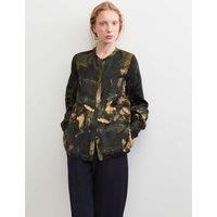 JAEGER Printed Jacquard Collarless Top Green Mix