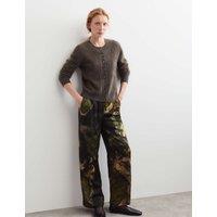 JAEGER Jaquard Elasticated Waist Wide Leg Trousers Green Mix