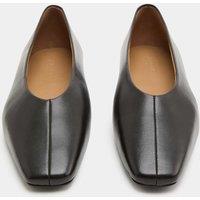 JAEGER Leather Flat Square Toe Ballet Pumps Black