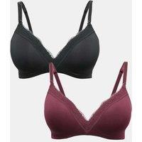 M&S 2 Pack Jasmine Lace Trim Maternity Nursing Bra B-G Wine Mix