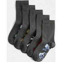 M&S 5 Pack Cotton Rich Printed Footbed Socks Grey