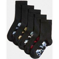 M&S 5 Pack Cotton Rich Printed Footbed Socks Black