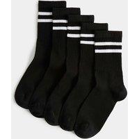 M&S 5 Pack Cotton Rich Sports Striped Socks Black Mix