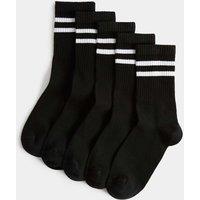 M&S 5 Pack Cotton Rich Sports Striped Socks Black Mix
