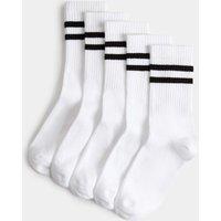 M&S 5 Pack Cotton Rich Sports Striped Socks White Mix