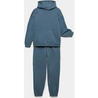 M&S Cotton Rich Hooded Top & Bottom Outfit Steel Blue