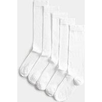 M&S 5 Pack Cotton Rich Knee High Socks (6 Small-7 Large) White