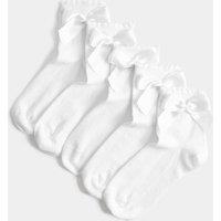 M&S 5 Pack Cotton Rich Knee High Bow Socks (6 Small-7 Large) White