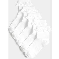 M&S 5 Pack Cotton Rich Frill Ankle Socks White