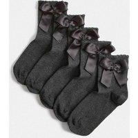 M&S 5 Pack Cotton Rich Ankle Bow Socks (6 Small-7 Large) Grey
