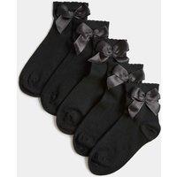 M&S 5 Pack Cotton Rich Knee High Bow Socks (6 Small-7 Large) Black