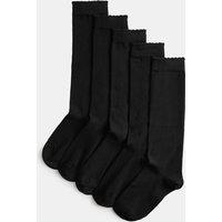 M&S 5 Pack Cotton Rich Knee High Socks (6 Small-7 Large) Black
