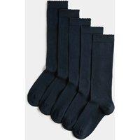 M&S 5 Pack Cotton Rich Knee High Socks (6 Small-7 Large) Navy