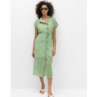 M&S Gingham Funnel Neck Midi Shirt Dress Green Mix