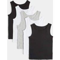 M&S 5 Pack Pure Cotton Vests (2-14 Yrs) Black Mix