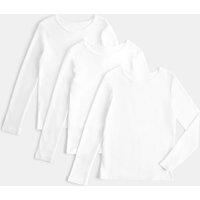 M&S 3 Pack Pure Cotton Long Sleeve Vests (2-14 Yrs) White