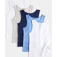 M&S 5 Pack Pure Cotton Vests (2-14 Yrs) Blue Mix