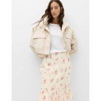 M&S Floral Ruffle Hem Midi Tiered Skirt Ivory Mix